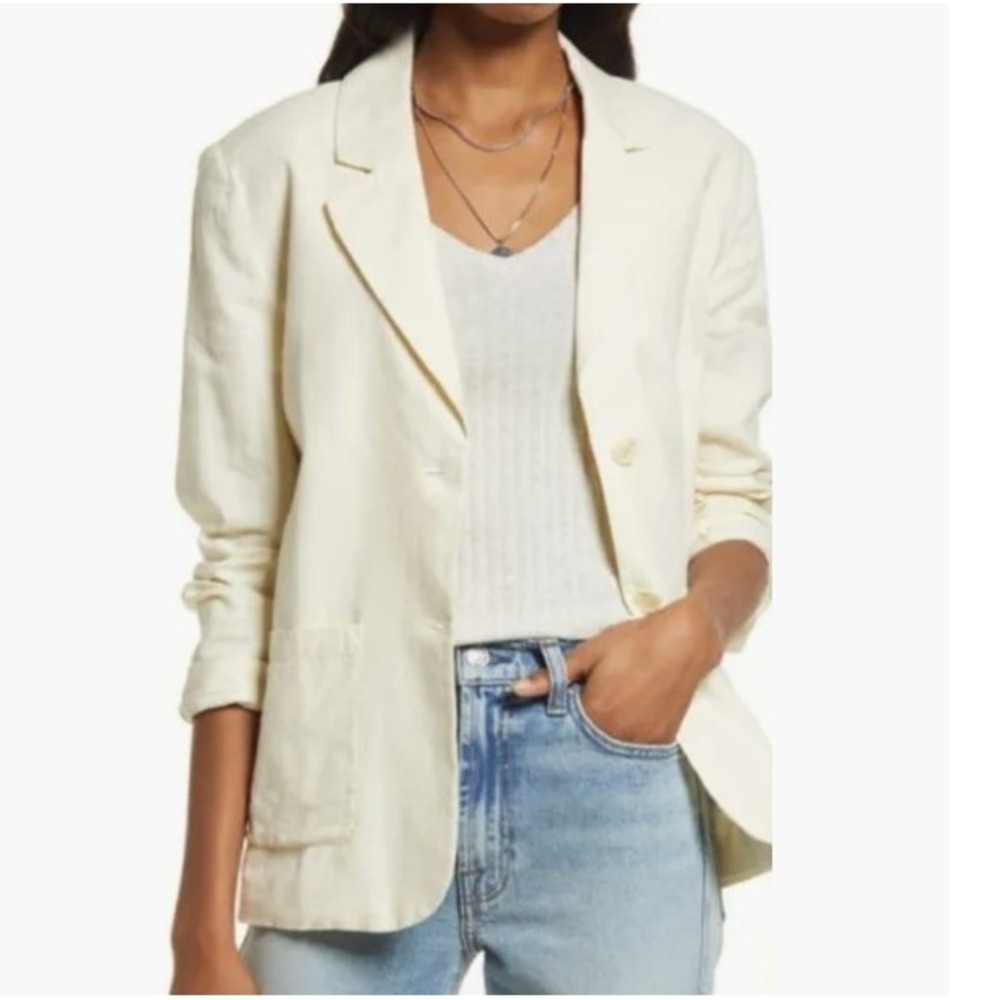 Treasure and Bond Linen Blend two button Blazer‎ Ivory Women SZ M coastal office